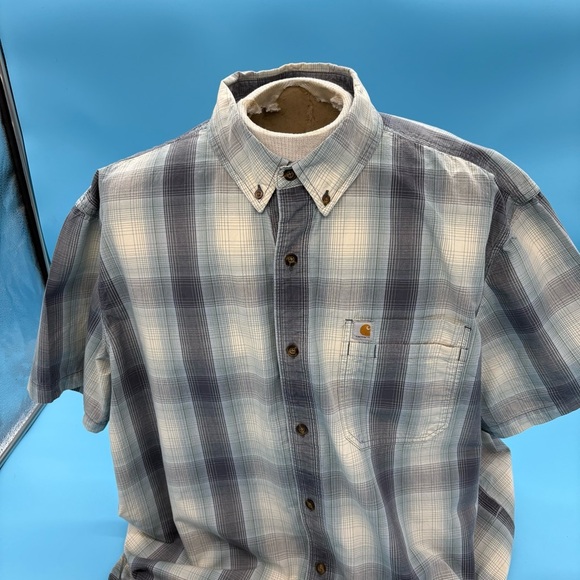 Carhartt Men’s Relaxed Casual Button Down Shirt Gray and White 2XL - Picture 7 of 13
